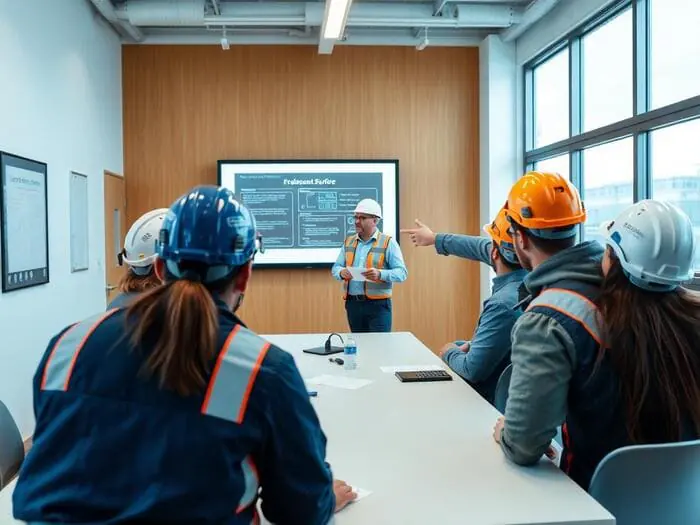 Capacitación de personal con cascos de seguridad